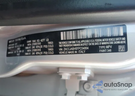 2015 Jeep Renegade Latitude from USA, damaged, VIN ZACCJABH5FPC04864